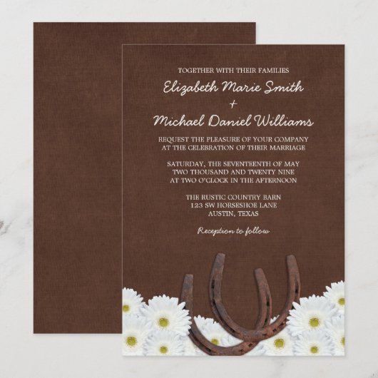 Westerne Hoefijzers en Daisies Wedding Kaart (Voorkant / Achterkant)
