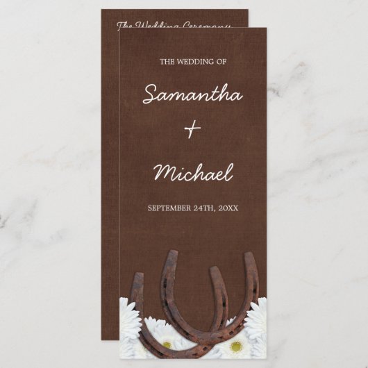 Westerne Hoefijzers en Daisies Wedding Programma Programmakaart (Voorkant / Achterkant)