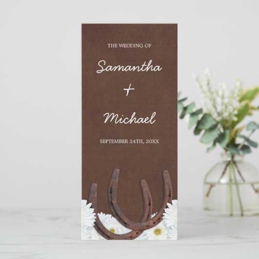 Westerne Hoefijzers en Daisies Wedding Programma Programmakaart (Staand voorkant)