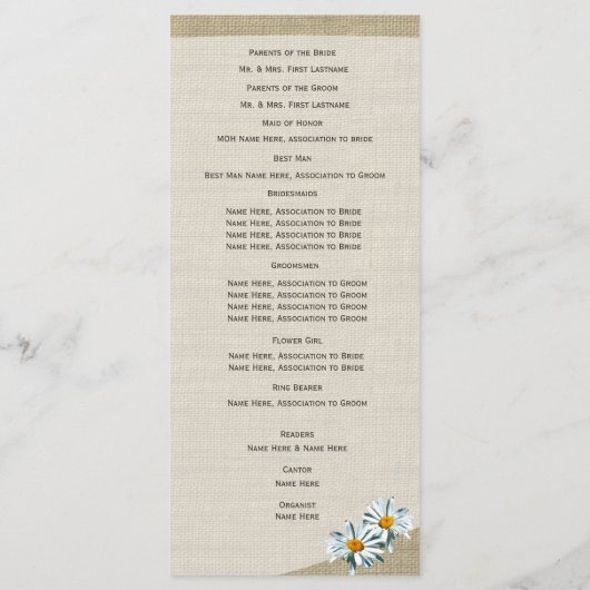 Westerne Hoefijzers en Daisy Wedding Program Programmakaart (Achterkant)