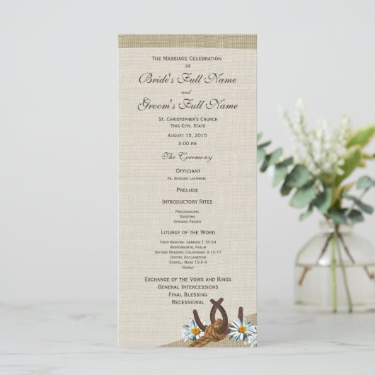 Westerne Hoefijzers en Daisy Wedding Program Programmakaart (Staand voorkant)