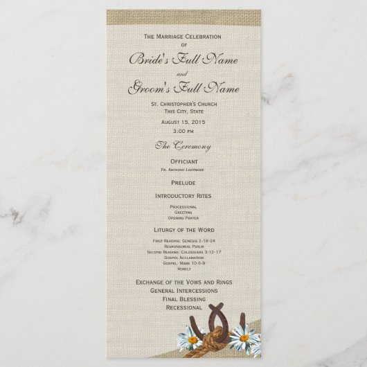 Westerne Hoefijzers en Daisy Wedding Program Programmakaart (Voorkant)