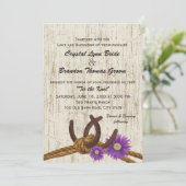 Westerne Hoefijzers en Paarse DaisyWedding Kaart (Staand voorkant)