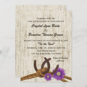 Westerne Hoefijzers en Paarse DaisyWedding Kaart (Voorkant / Achterkant)