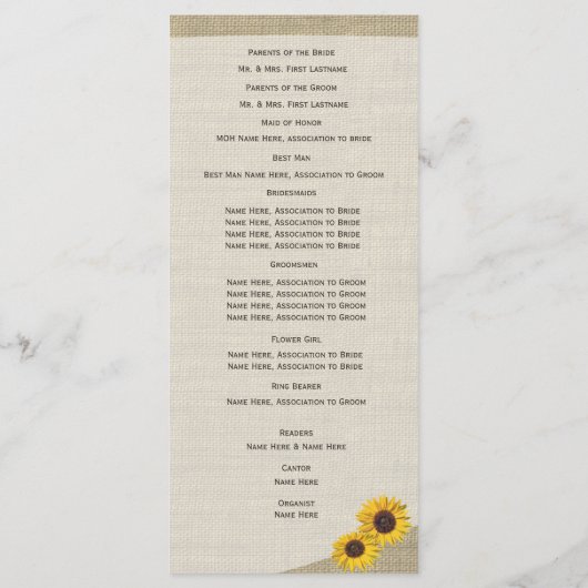Westerne Hoefijzers en zonnebloem bruiloft program Programmakaart (Achterkant)