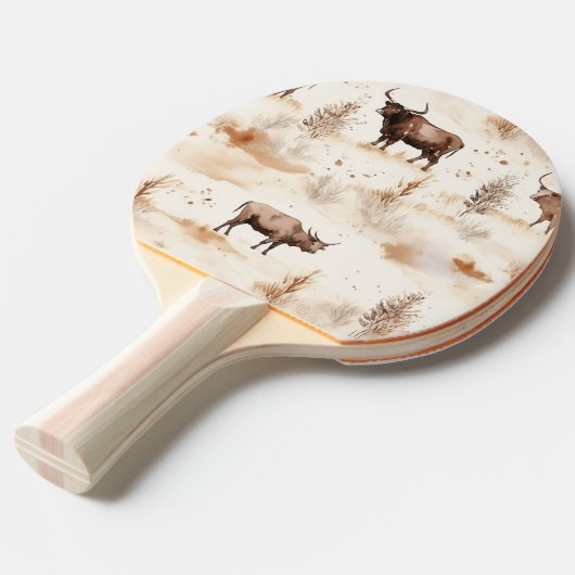 Westerne Hoogland Koeien Cowboy Cowgirl Tafeltennisbatje (Voorkant Gekanteld)