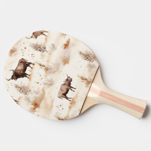Westerne Hoogland Koeien Cowboy Cowgirl Tafeltennisbatje (Zijkant)