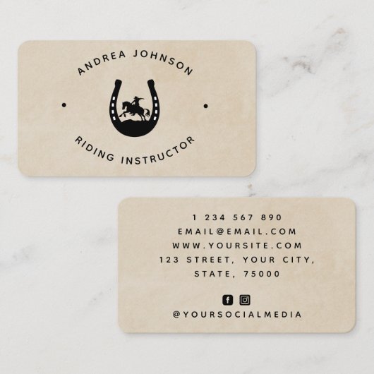 Westerne Horseback Riding Instructor Hoefijzer Coo Visitekaartje (Voorkant / Achterkant)