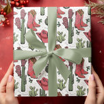 Westerne Howdy Christmas Cowgirl Cadeaupapier<br><div class="desc">Dit leuke en feestelijke Westerne Howdy Christmas Cowgirl-inpakpapier bevat handgetekende illustraties van Xmas-cowgirl-laarzen,  petten,  wanten,  cactussen,  hulstbessen en -sterren. Allemaal tegen een elegante witte achtergrond.</div>