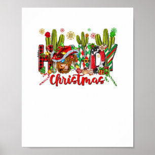 Westerne Howdy Christmas Koe Cowboy Pet en Cactus Poster