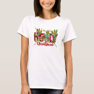 Westerne Howdy Christmas Koe Cowboy Pet en Cactus T-shirt
