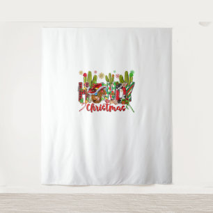 Westerne Howdy Christmas Koe Cowboy Pet en Cactus Wandkleed