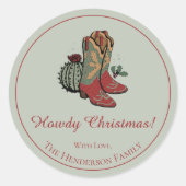 Westerne Howdy Kerst Rode Cowgirl Laarzen Ronde Sticker (Voorkant)