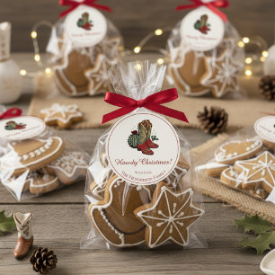 Westerne Howdy Kerst Rode Cowgirl Laarzen Ronde Sticker