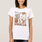 Westerne Howdy Pumpkin Ghost Cowboy Let's Go Ghoul T-shirt (Voorkant)