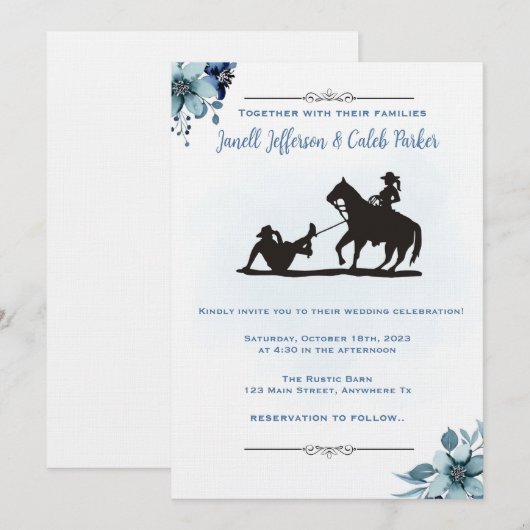 Westerne huwelijksuitnodiging Funny Rodeo nodigt K Kaart (Voorkant / Achterkant)