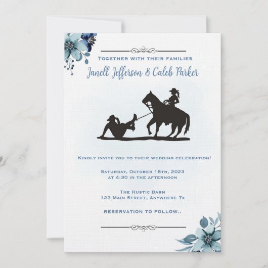 Westerne huwelijksuitnodiging Funny Rodeo nodigt K Kaart (Voorkant)