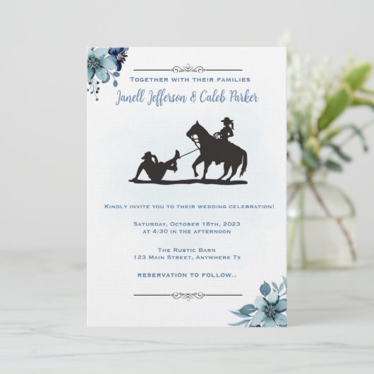 Westerne huwelijksuitnodiging Funny Rodeo nodigt K Kaart (Staand voorkant)