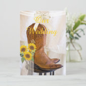 Westerne huwelijksuitnodiging met zonnebloemen kaart (Staand voorkant)