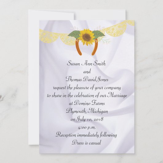 Westerne huwelijksuitnodiging met zonnebloemen kaart (Achterkant)