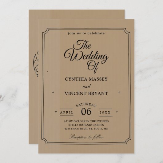 westerne huwelijksuitnodigingen kaart (Voorkant / Achterkant)