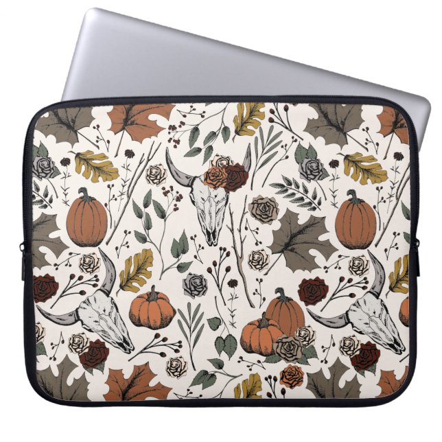 Westerne Ivoor Herfst Oogst en Koe Schedels Laptop Sleeve (Voorkant)