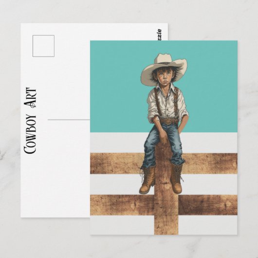 Westerne jonge cowboy op landelijke stijl briefkaart (Voorkant / Achterkant)