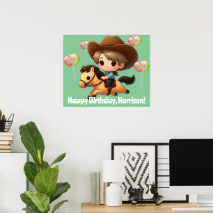 Westerne jonge cowboy te paard Verjaardag Poster