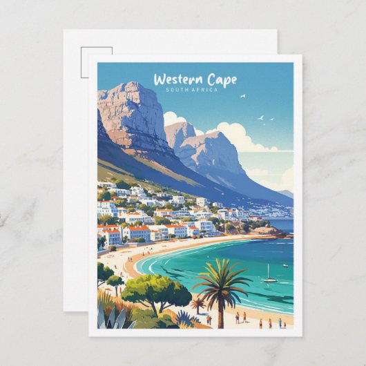 Westerne Kaap Zuid-Afrika Illustratie Reizen Briefkaart (Voorkant / Achterkant)