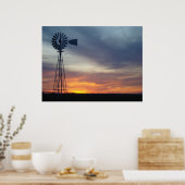 Westerne Kansas Sunset en Windmill Poster (Keuken)