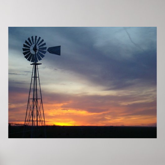 Westerne Kansas Sunset en Windmill Poster (Voorkant)