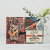 Westerne Kat-cowboymuzikant met gitaar Kaart (Staand voorkant)
