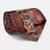 Westerne Kat-cowboymuzikant met gitaar Stropdas (Opgerold)