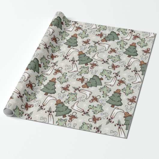 Westerne kerst cadeaupapier (Uitgerold)