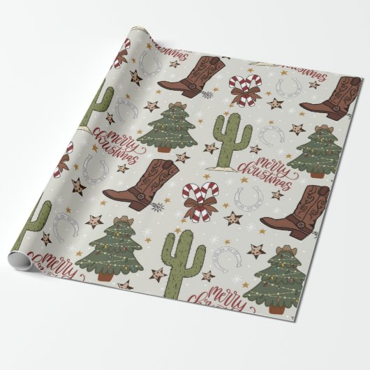 Westerne kerst cadeaupapier (Uitgerold)
