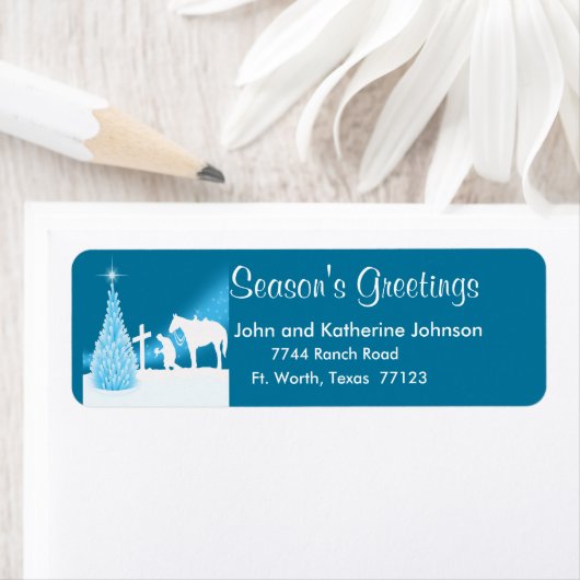 Westerne kerst cowboy bidden retour adres etiket (Insitu)