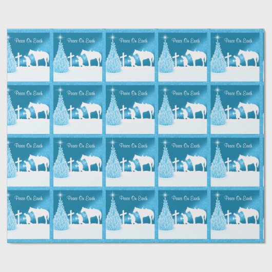 Westerne kerst cowboy bidden vrede op aarde cadeaupapier (Vlak)