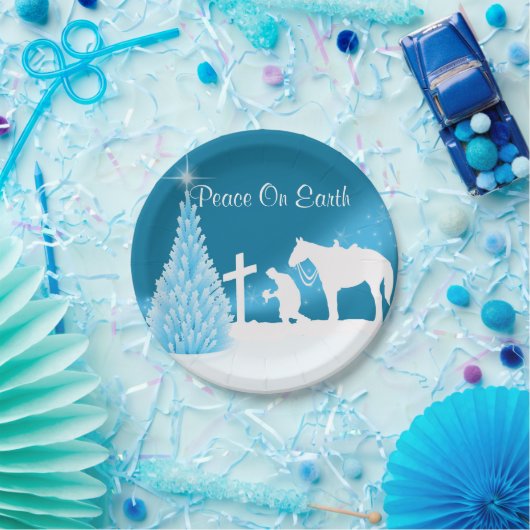 Westerne kerst cowboy biddende Borden Papieren Bordje (Feest)