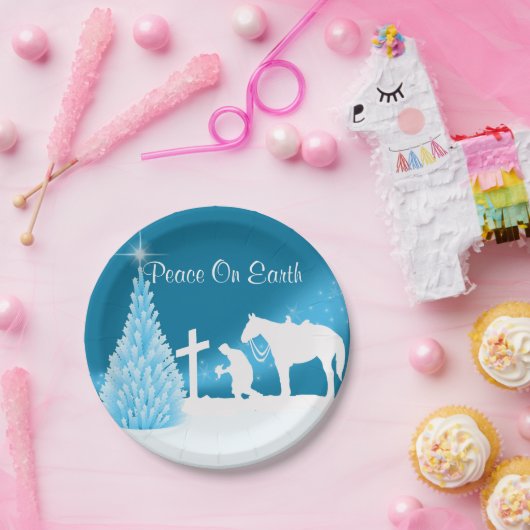 Westerne kerst cowboy biddende Borden Papieren Bordje (Feest)