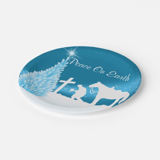 Westerne kerst cowboy biddende Borden Papieren Bordje (Gekanteld)