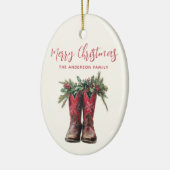 Westerne Kerst Cowboy Laarzen Custom Foto Keramisch Ornament (Links)