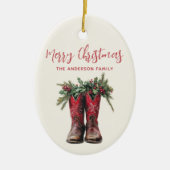 Westerne Kerst Cowboy Laarzen Custom Foto Keramisch Ornament (Voorkant)