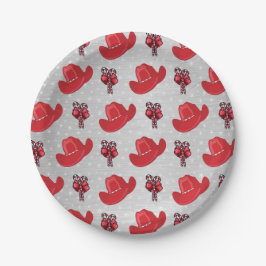 Westerne kerst cowboy Petten en snoepstokken Papieren Bordje