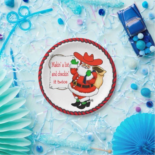 Westerne kerst cowboy santa met lijst papieren bordje (Feest)
