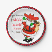 Westerne kerst cowboy santa met lijst papieren bordje (Voorkant)