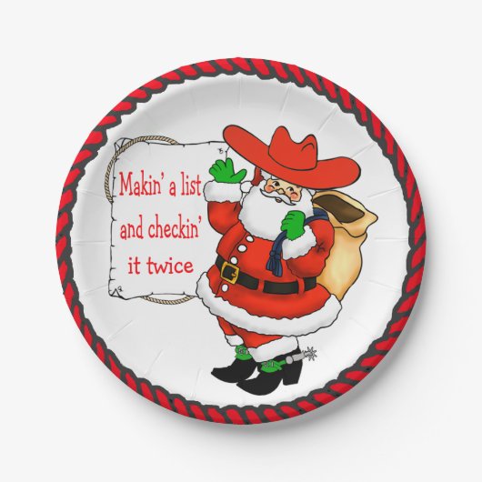 Westerne kerst cowboy santa met lijst papieren bordje (Voorkant)