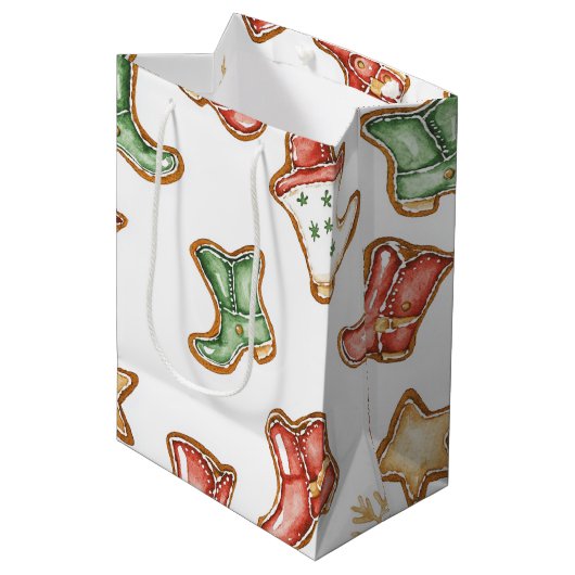 Westerne Kerst Cowgirl Cowboy Boots Medium Cadeauzakje (Voorkant Gekanteld)