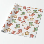 Westerne Kerst Cowgirl Cowboy Cadeaupapier (Uitgerold)