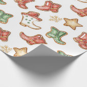 Westerne Kerst Cowgirl Cowboy Cadeaupapier (Hoek)