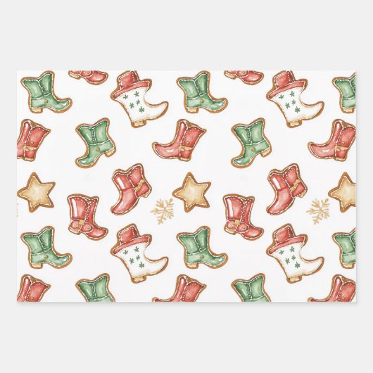 Westerne Kerst Cowgirl Cowboy Inpakpapier Vel (Voorkant)